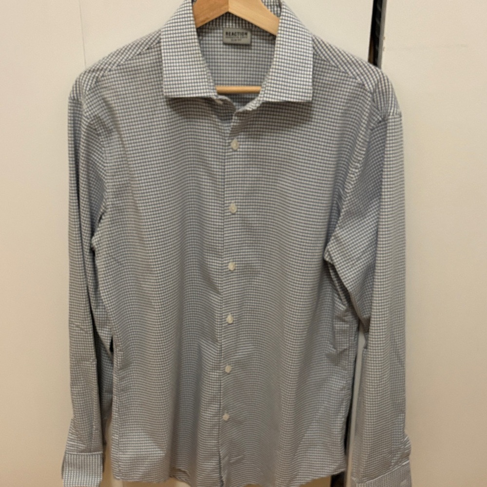 Kenneth Cole Men's Gingham Dress Shirt - Blue and White